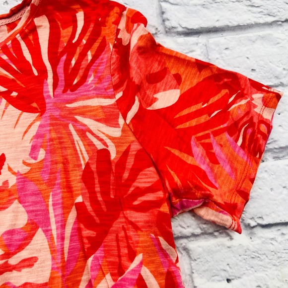 Chicos Pink Hawaiian Short Sleeve T Shirt Top Womens 2 Large Tropical Floral - Picture 3 of 10